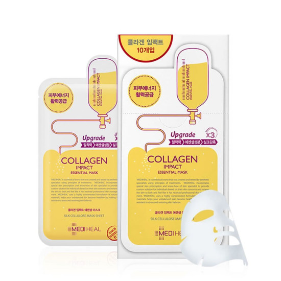 MEDIHEAL COLLAGEN impact essential mask/ Маска содержащая гидролизованный коллаген и эластин 10шт