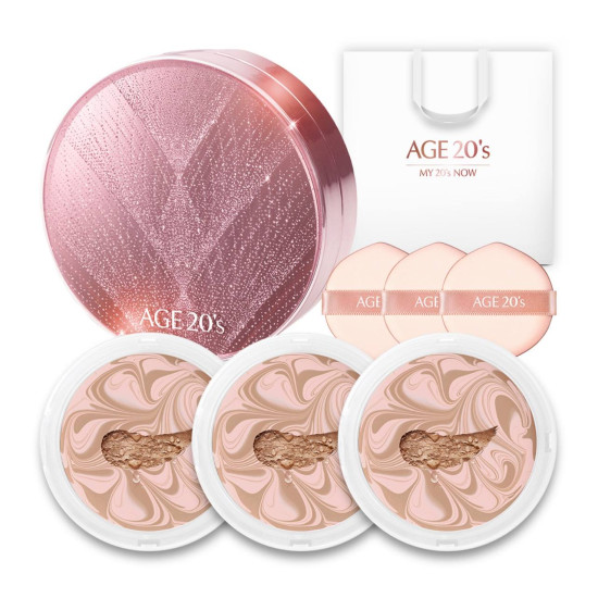 Age 20's Essence Cover Pact Twinkle Limited Edition No.23 Pink Medium Beige 12.5g + 3ea x 12.5g refil 