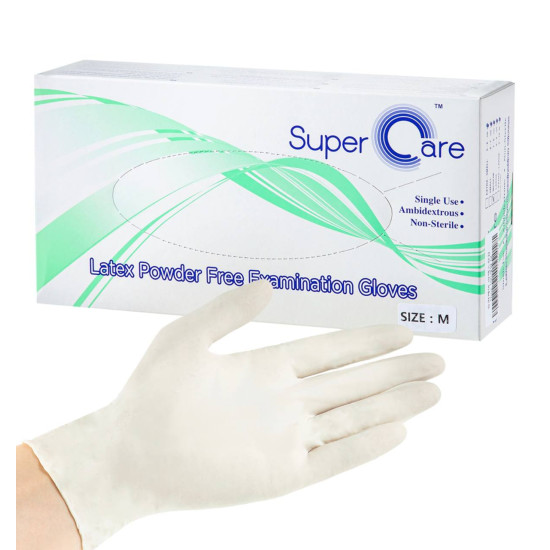 Super Care Latex Powder Free Examination Gloves M 100ea 