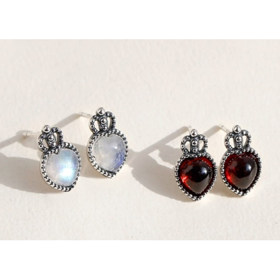 925 Silver Queen's Heart Gemstone Earrings
